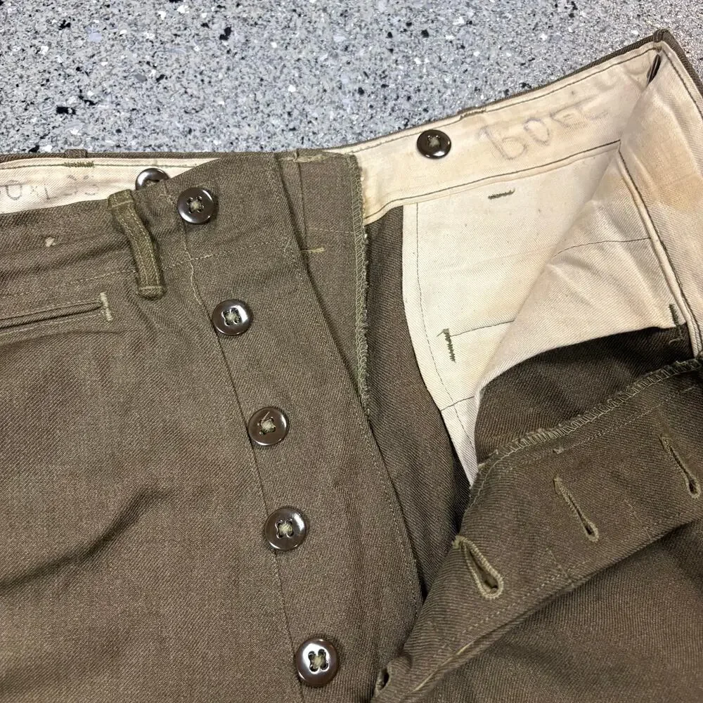 Vintage 1940s WW2 US Army Wool Wide Leg Button Fly Field Trousers